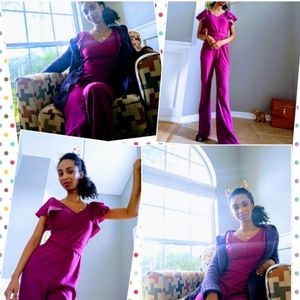 Magenta Ruffle Sleeve Jumpsuit - Purple